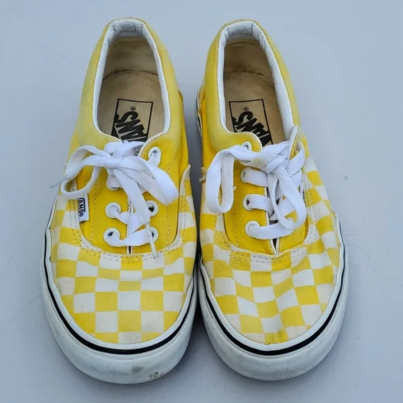 Vans Classic Yellow Checkerboard Lace Up Sneakers Size 6.5 - Picture 2 of 3